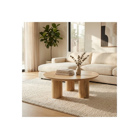 Modern Mango Wood Coffee Table for Home Decor - Decorative Accent Table for Living Room Furniture and Office Spaces - Coffee Table for Outdoor Covered Patio or Sitting Area - 14", Brown