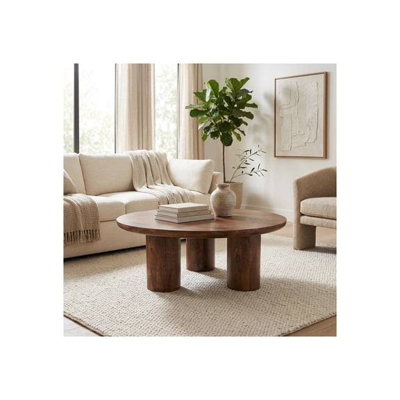 Modern Mango Wood Coffee Table for Home Decor - Decorative Accent Table for Living Room Furniture and Office Spaces - Coffee Table for Outdoor Covered Patio or Sitting Area - 14", Brown