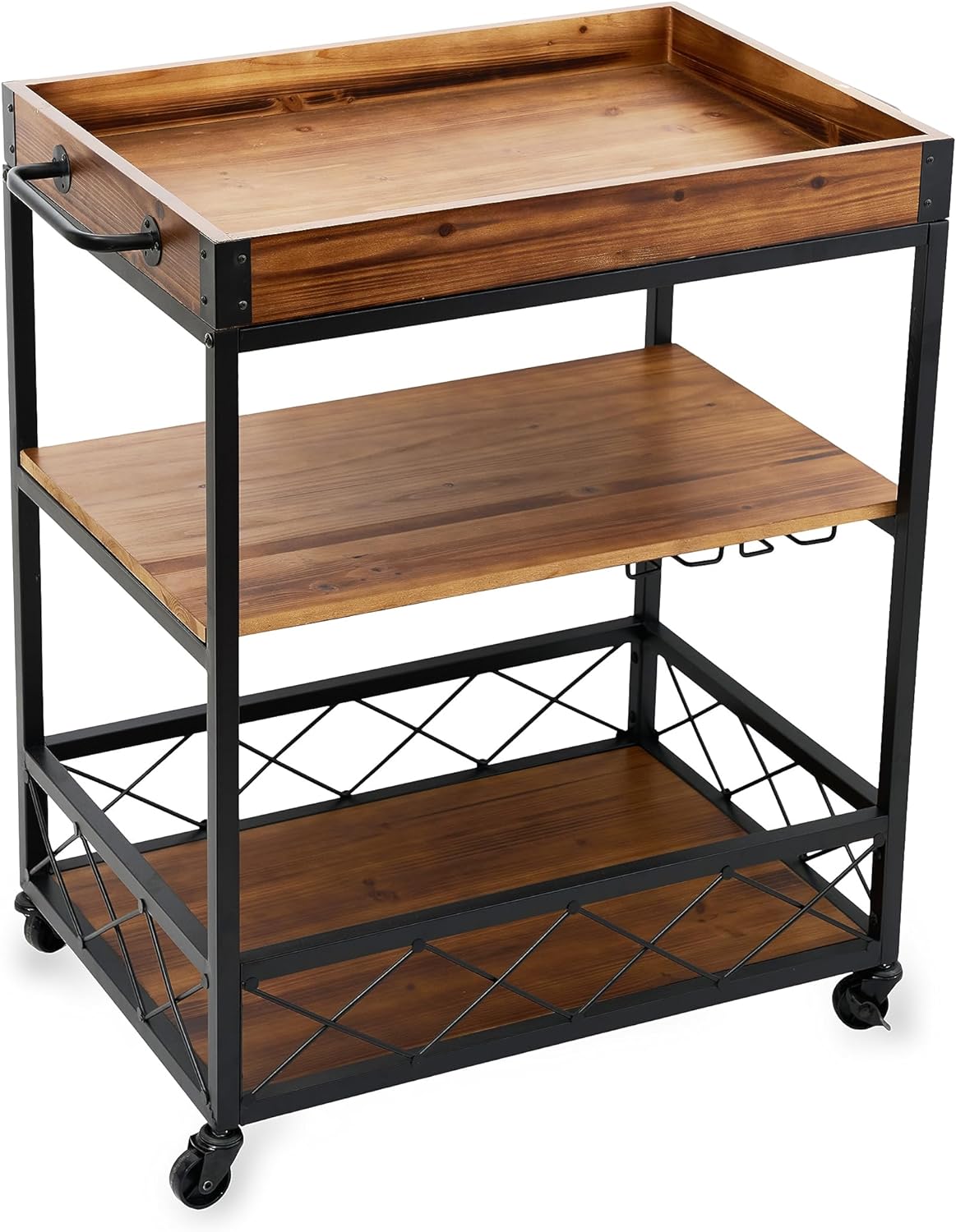 Modern Manor Bar Cart, Wheeled Rustic Industrial Portable Serving Cart