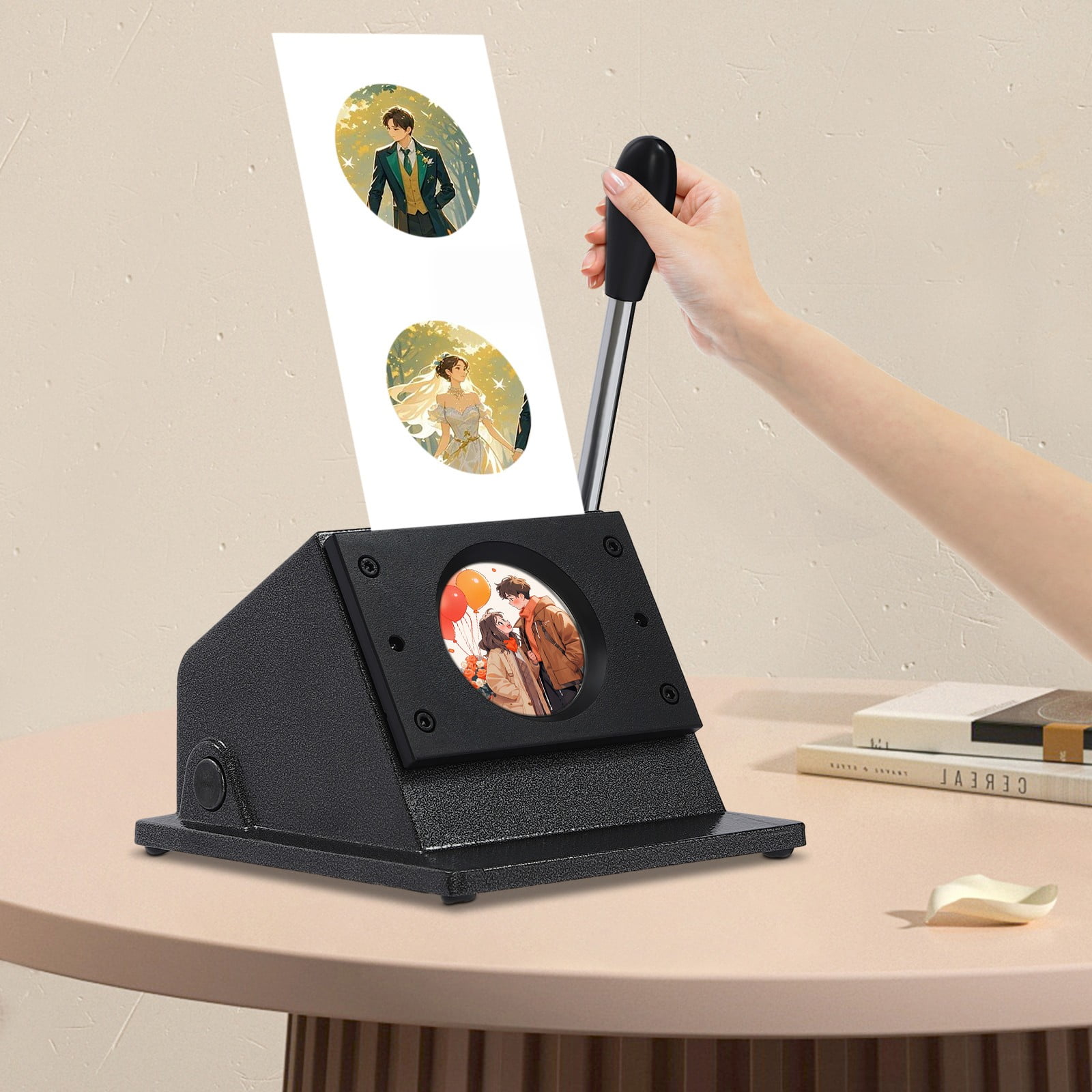 Modern Manual Button Maker 58mm Card Badge Punch Press Machine Black for Cutting Paper Weighing Around 0.66 Lbs, Such As A4 Paper, Photo Paper, Copperplate Paper