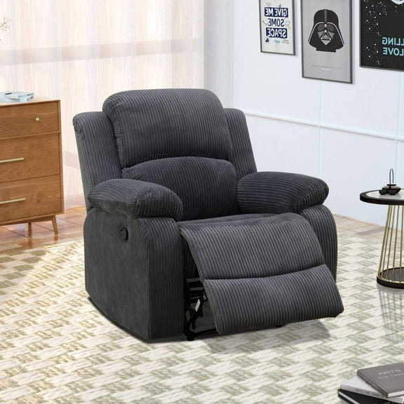 Modern Manual Recliner Chair Corduroy Reclining Sofa Couch Home Theater Seating for Living Room, Dark Grey