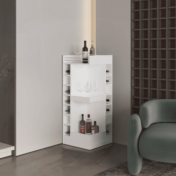 Modern Manufactured Wood Bar Cabinet with 16 Shelves - Compact for Small Living Rooms