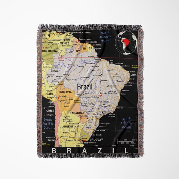 Modern Map Of Brazil In Vivid Color, Woven Blanket
