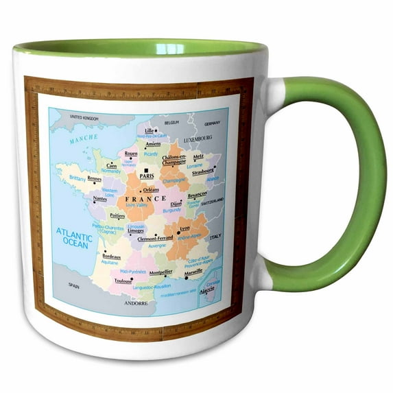 3drose, Modern Map of France with Cities.jpg, 11oz Two-tone Green Mug