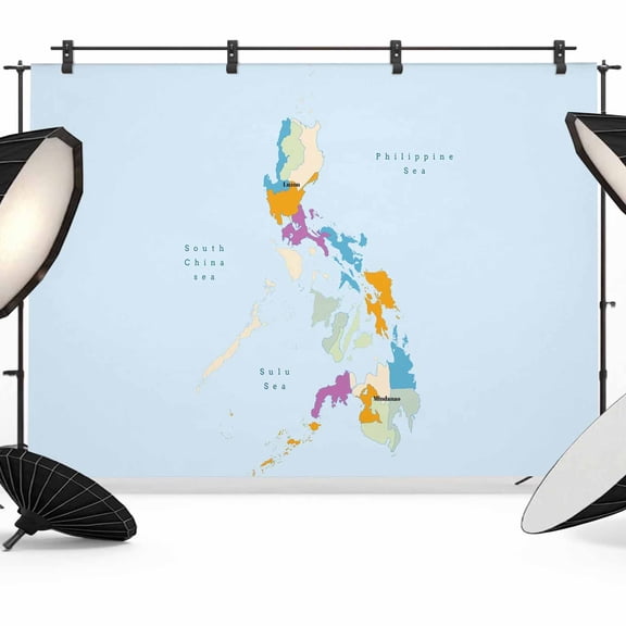 Modern Map Photography Backdrop 8x6FT, Blue Sea Simplize Colorful Plate Photo Backdrops, Background for Photography Studio Photo Studio Background, Back Drop for Photoshoot