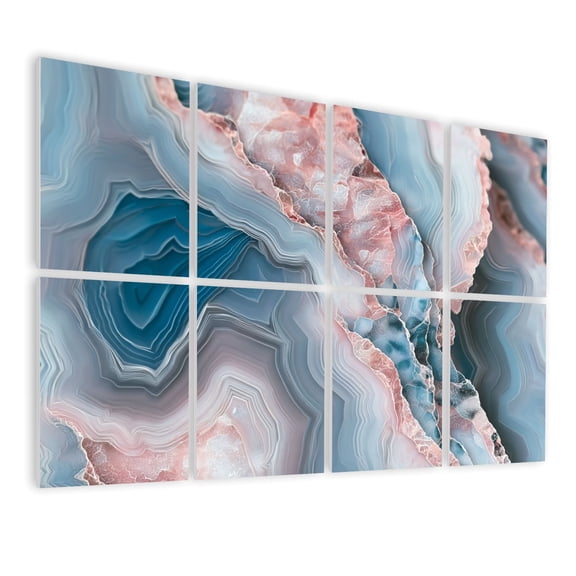 Marble 8 Pack Art Acoustic Panels Sound Absorbing Abstract Agate Stone Blue Pink White Layered Textures Decorative Soundproof Wall Panels Self Adhesive for Nursery Game Room Bedroom 48"x32"