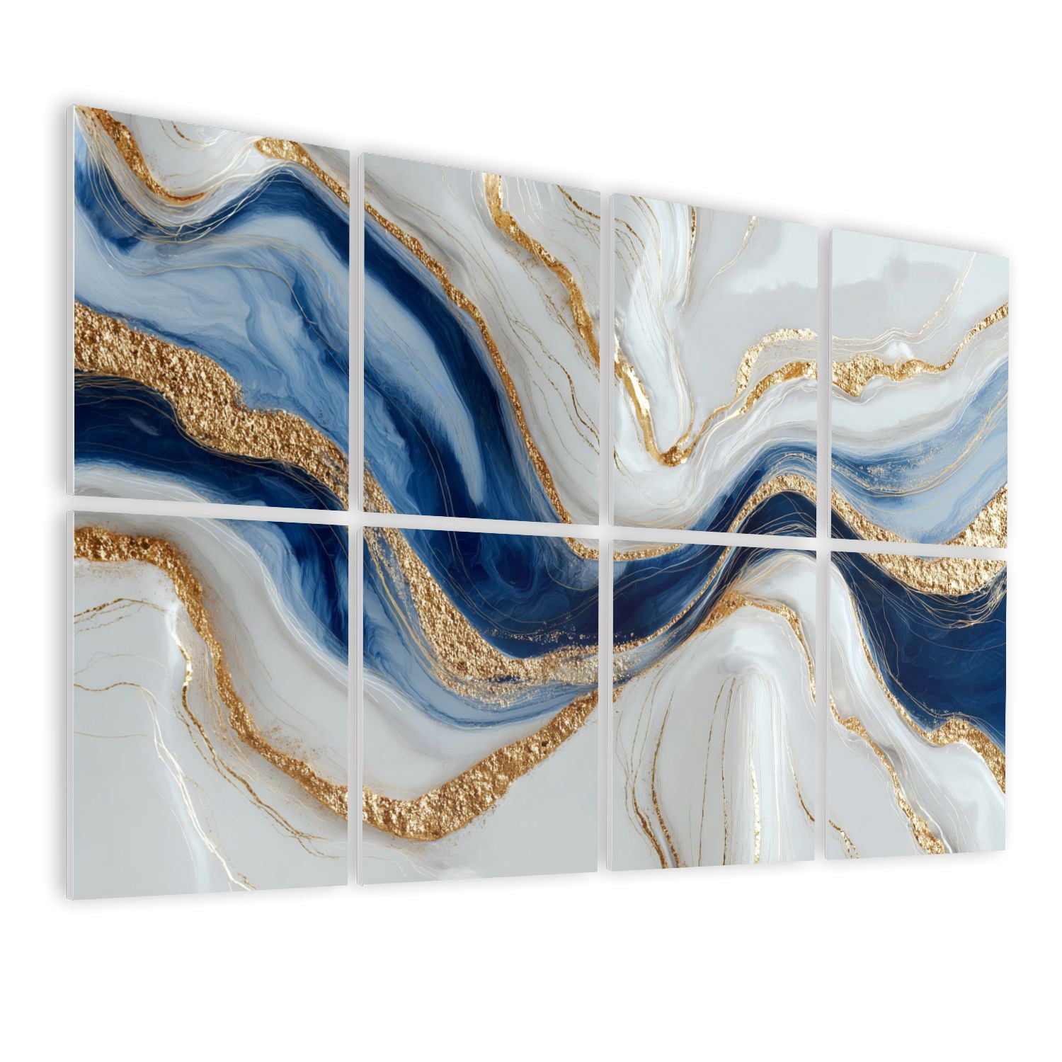 Modern Marble 8 Pack Art Acoustic Panels Sound Absorbing Abstract luxury marble marbling texture Blue gold white Decorative Soundproof Wall Panels Self Adhesive for Nursery Game Room Bedroom 48"x32"