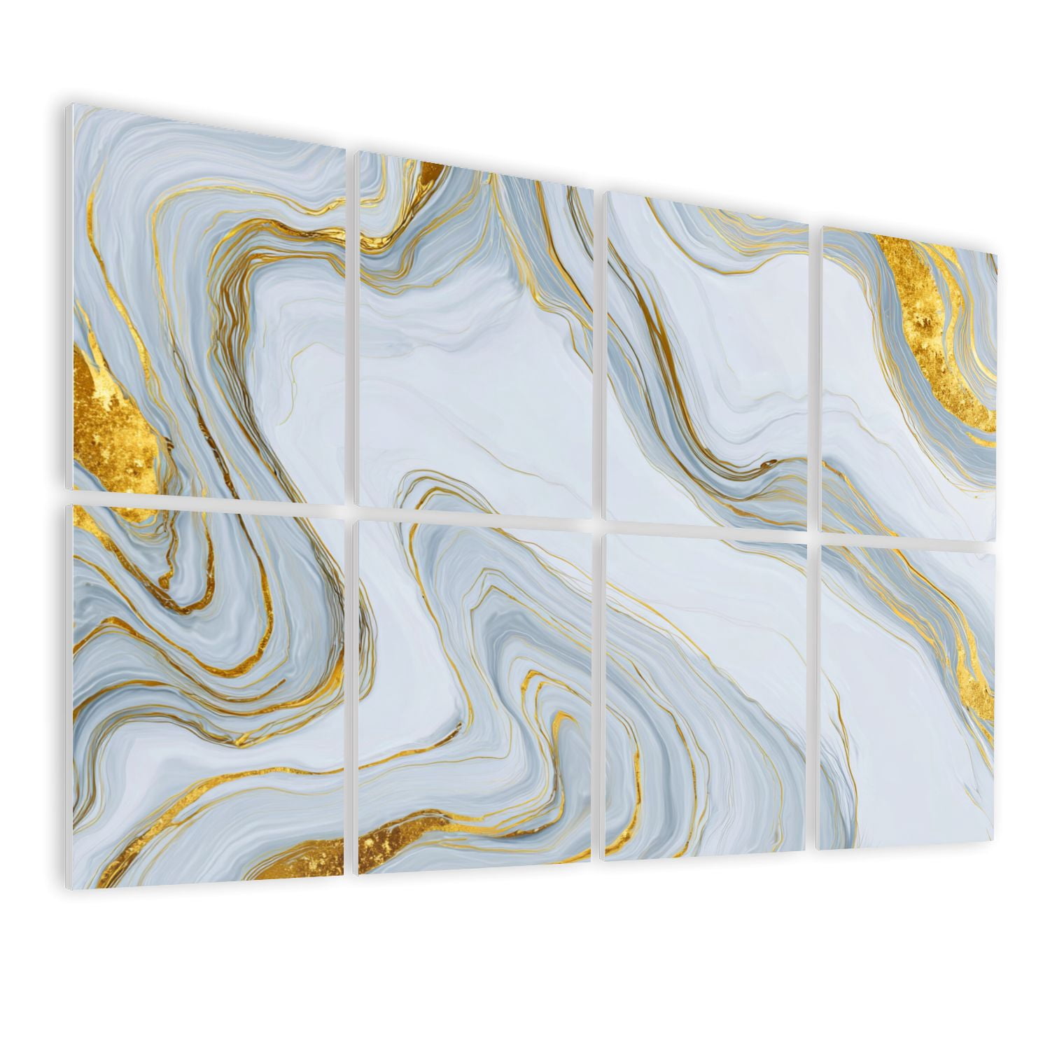 Modern Marble 8 Pack Art Acoustic Panels Sound Absorbing White gold marble Marbling texture Abstract Oil Decorative Soundproof Wall Panels Self Adhesive for Nursery Game Room Bedroom 48"x32"