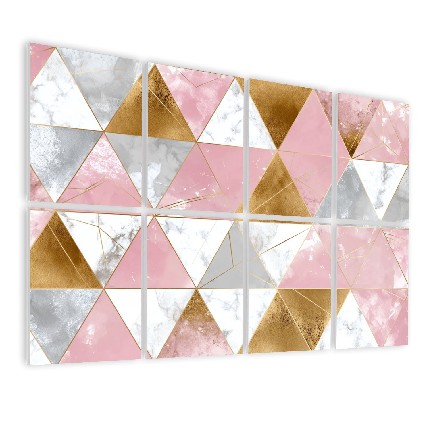 Marble 8 Pack Art Acoustic Panels Sound Absorbing geometric lines rose gold gray pink marble triangles Decorative Soundproof Wall Panels Self Adhesive for Nursery Game Room Bedroom 48"x32"