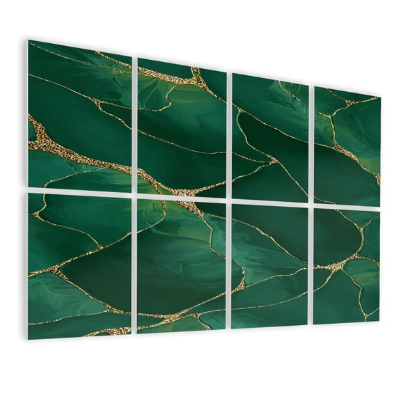 Modern Marble 8 Pack Art Acoustic Panels Sound Absorbing green watercolor golden line Liquid marble abstract Decorative Soundproof Wall Panels Self Adhesive for Nursery Game Room Bedroom 48"x32"