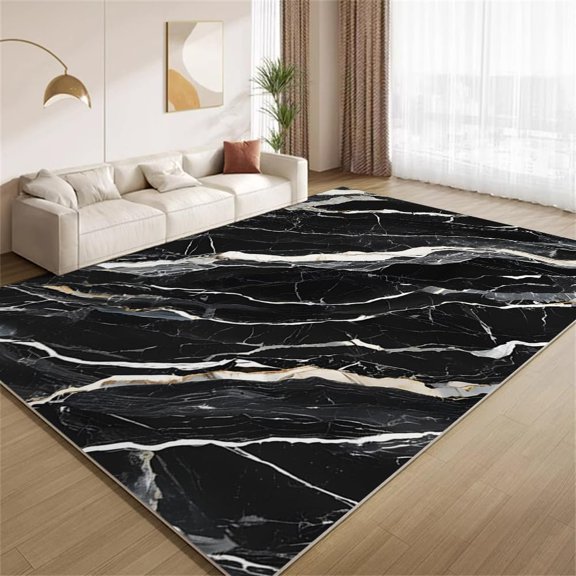 Modern Marble Area Rugs, Black White Cracked Design Carpet, Washable Non Slip Low Pile Soft Rug for Living Room Bedroom Study Decor Mat 2ftx3ft