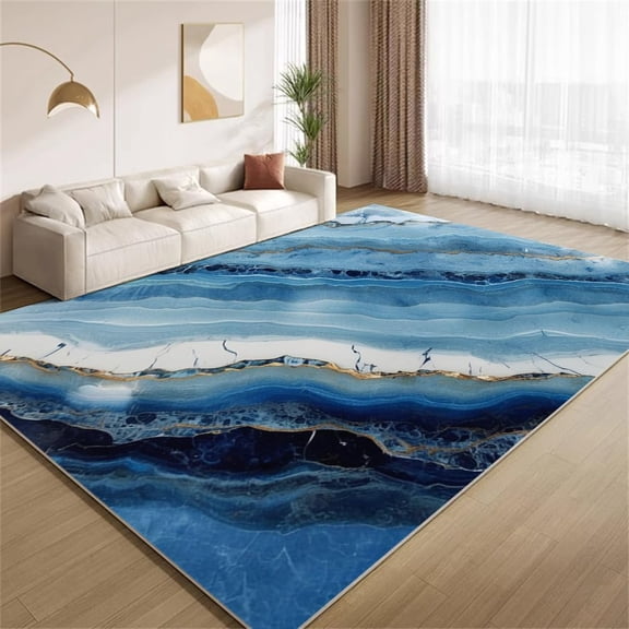 Modern Marble Area Rugs, Blue Ombre Wavy Design Carpet, Washable Non Slip Low Pile Soft Rug for Living Room Bedroom Entry Decor Mat 2ftx3ft