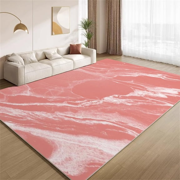 Modern Marble Area Rugs, Blush Pink White Carpet, Washable Non Slip Low Pile Soft Rug for Living Room Bedroom Entrance Decor Mat 5ftx8ft