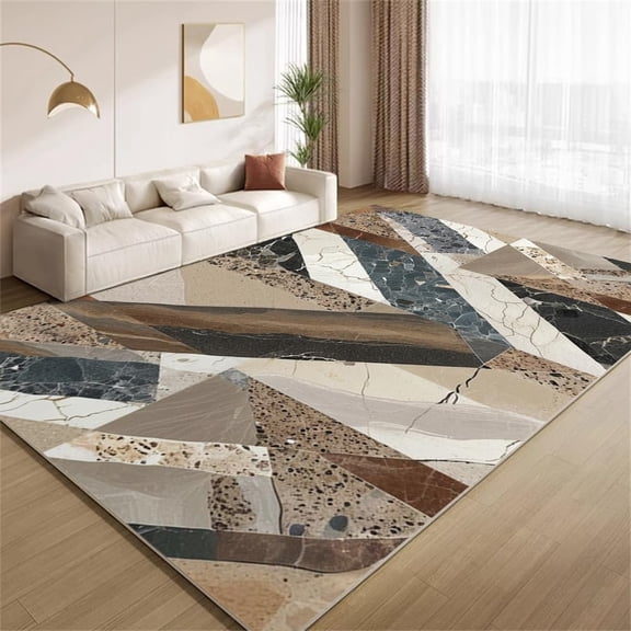 Modern Marble Area Rugs, Brown Grunge Texture Carpet, Washable Non Slip Low Pile Soft Rug for Living Room Bedroom Apartment Decor Mat 5ftx8ft