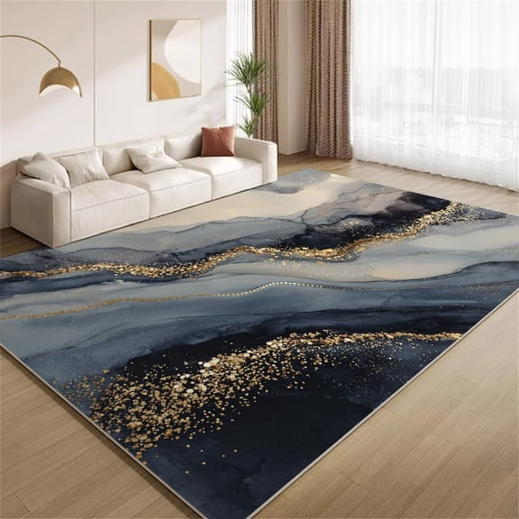 Modern Marble Area Rugs, Grey Blue Abstract Carpet, Washable Non Slip Low Pile Soft Rug for Bedroom Entryway Decor Mat 2ftx3ft