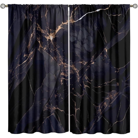 Modern Marble Blackout Window Curtains, Abstract Black Gold Marble Art Theme Print Window Drapes, for Living Room Bedroom. 72" W X 63" L