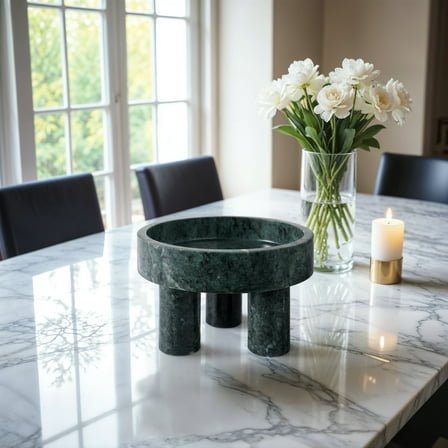 Modern Marble Bowl with Tripod Legs Decorative Accent for Home Office Bedroom Living Room Decor - 6" Green
