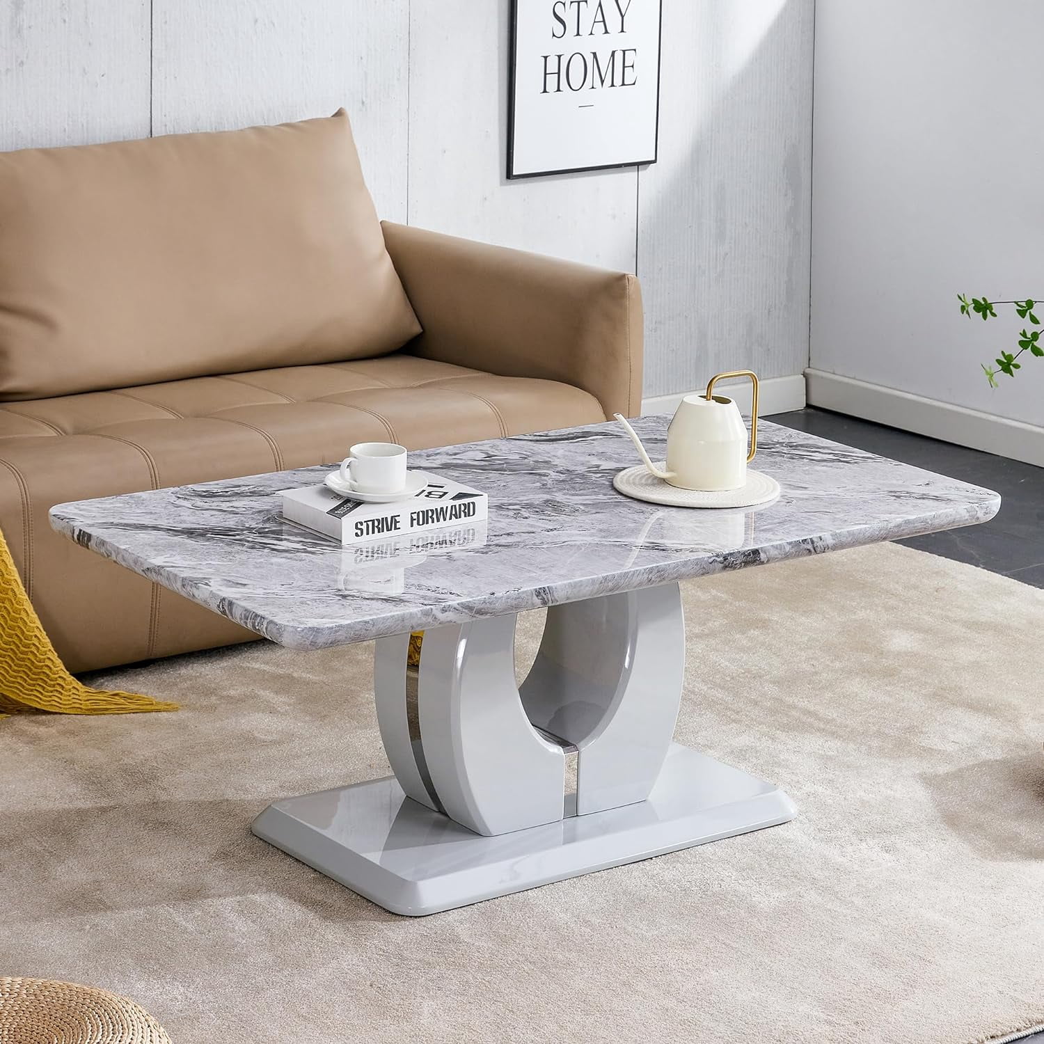 Modern Marble Coffee Table for Living Room, Rectangular Living Room ...