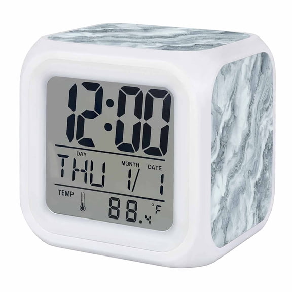 Modern Marble Digital Alarm Clock for Bedrooms, Smart LED Alarm Clock with 7 Color Changing Night Light, Abstract Ink Painting Art Contemporary Silent Wake Up Clocks for Sleep Study Cooking 3.2"x3.2"