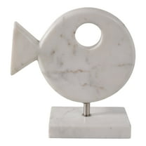Modern Marble Fish on Stand Sculpture - Coastal Ornament Figurine for Home, Bathroom, and Office Decor - Perfect Decorative Statue for Living Room, Shelf, and Coffee Table Decor - 9.5", White