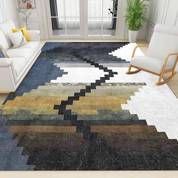 Modern Marble Geometric Area Rug, Tiles Gradient Lines Print Rugs Floor Carpet, Indoor Non-Slip Rug For Room Sofa Living Room Mat Bedroom Home Decor Floor Mats 5 x 8ft