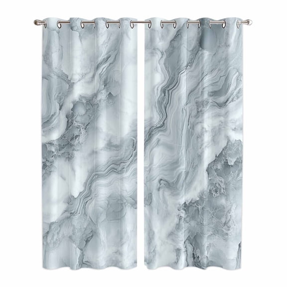 Modern Marble Kitchen Curtains 84 Inch Length, Abstract Ink Painting Art Contemporary Grommet Top Bedroom Living Room Curtains, Light Filtering Cafe Curtain Drapes 2 Panels Set 84''x84''
