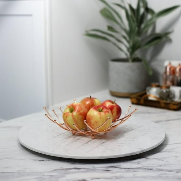 Modern Marble Lazy Susan Turntable, Serving Tray, Handmade Turntable Organizer, Handcrafted Centerpiece, Lazy Susan for Kitchen Coffee Dining Table Gift (14-inch Diameter,White)