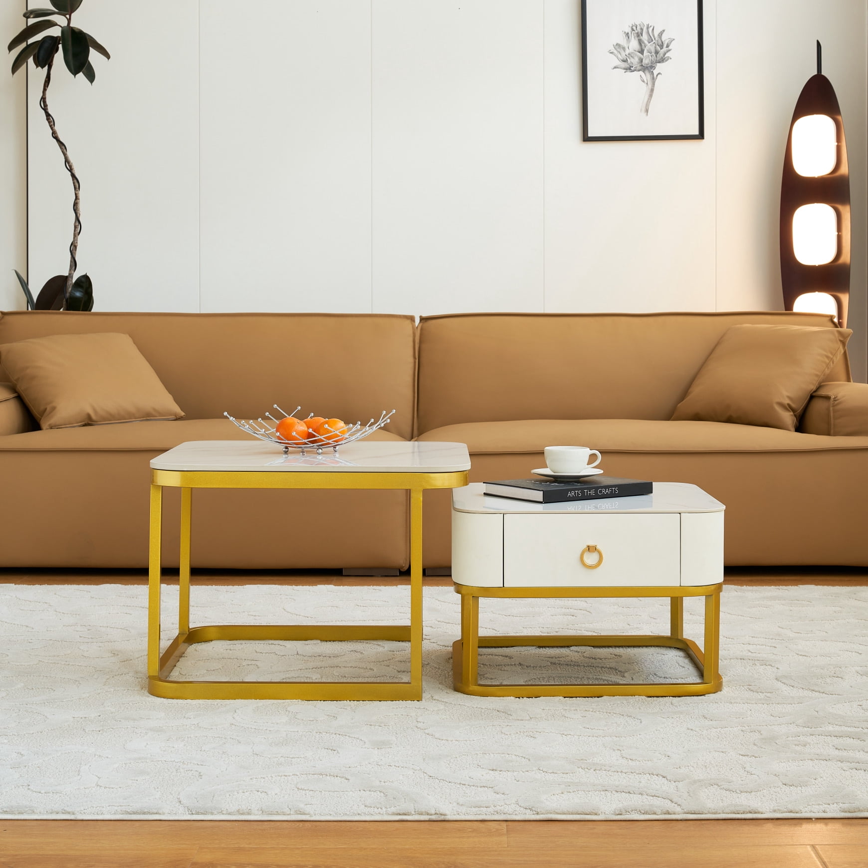 Modern Marble Nesting Table Set, Stacking Side Tables & Coffee Table ...