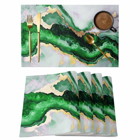 Modern Marble Placemats Set of 8 Teal Ombre Abstract Art Waves Texture Place Mats Indoor Wipeable Table Mats Washable Cloth Dining Table Placemats for Kitchen Holiday Party Home Decor 13x19 Inch