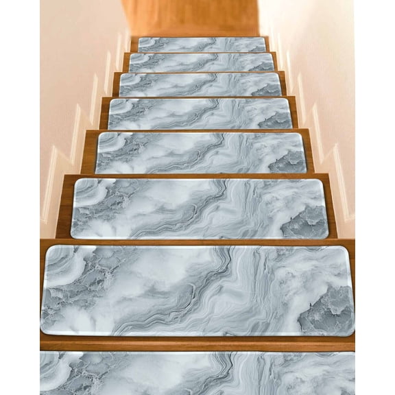 Modern Marble Stair Treads for Wooden Steps Indoor Runner Rug Carpet, Abstract Ink Painting Art Contemporary 4 Pieces Peel and Stick Staircase Step Treads Covers Washable Throw Door Mats, 30"x8"