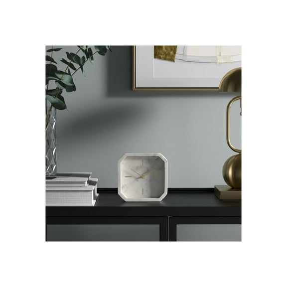 Modern Marble Table Clock - Elegant Stone Decor - Sleek Finish - Stylish Accent for Home, Office, Bedroom & Living Room - Silent Mechanism - 8" Ivory & Tan