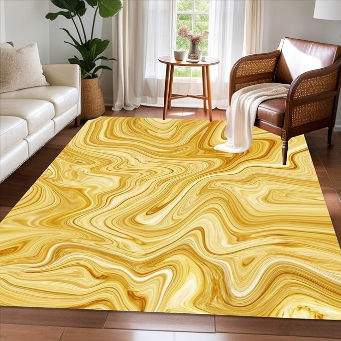 Modern Marble Texture Abstract Gold Rug For Bedroom Living Room Dining ...