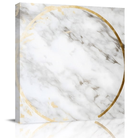 Modern Marble Texture Canvas Artwork Painting Art, Abstract Golden Circle Square Framed Wall Decorations Prints Picture for Bedroom Kitchen Living Room, 12x12 in