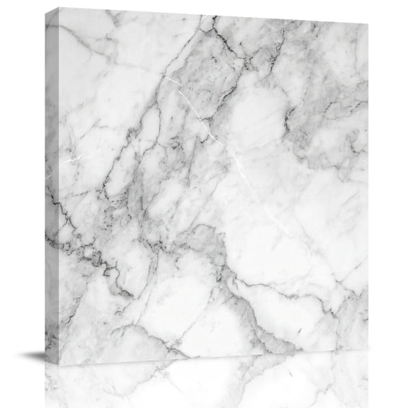 Modern Marble Texture Canvas Artwork Painting Art, Abstract White Gray Stripe Square Framed Wall Decorations Prints Picture for Bedroom Kitchen Living Room, 8x8 in