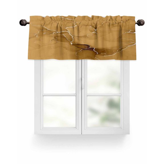 Modern Marble Texture Dark Yellow Curtain Valances,Abstract Fluid Stripe Art Small Window Treatment for Kitchen Living Room Bathroom,42" x 18"