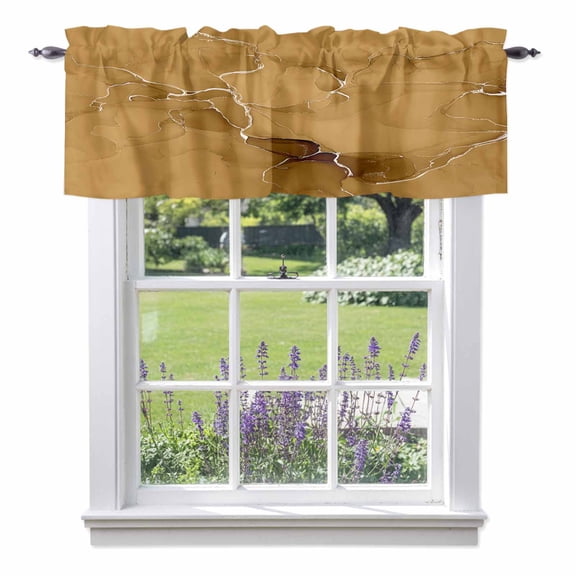 Modern Marble Texture Dark Yellow Valances for Windows,Kitchen Valance Rod Pocket Short Curtain, Abstract Fluid Stripe Art Valance Curtain Window Valances for Bedroom Bathroom Living Room 42x12in