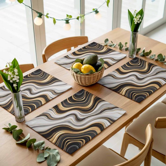 Modern Marble Texture Pattern Placemats Set of 4,Wipeable Washable Table Mats for Dining Tables, White Gold Striped Place Mats for Kitchen Event Party Tabletop Decor