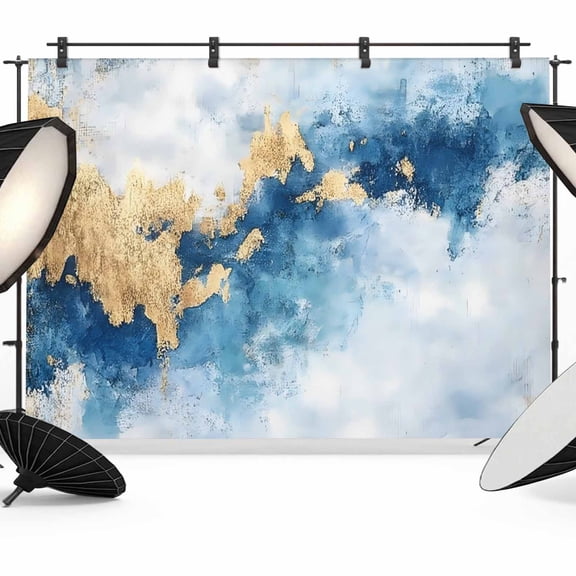Modern Marble Texture T Backdrop for Photography, Blue Gold Abstract Fusion Photo Backdrop Portrait Background Party Banner Photo Backgrounds for Studio Booth Props, 8x6ft