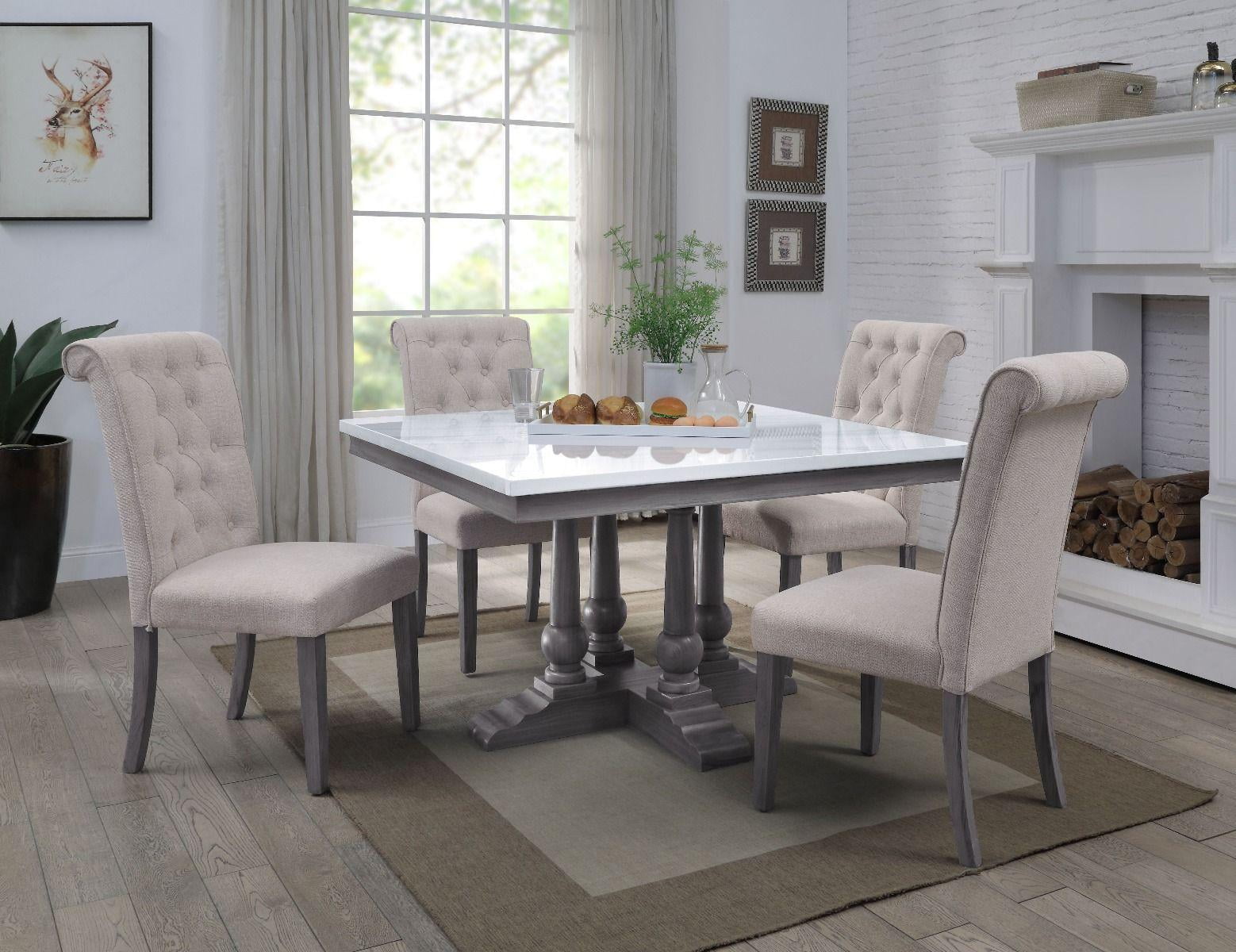 Modern Marble Top & Gray Oak Dining Room Set by Acme Yabeina 732709pcs