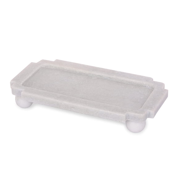 Modern Marble Tray with Elevated Base and Rounded Feet, White Finish, Decorative Plate for Home, Office, Bedroom, or Living Room Display and Organization - 2" White