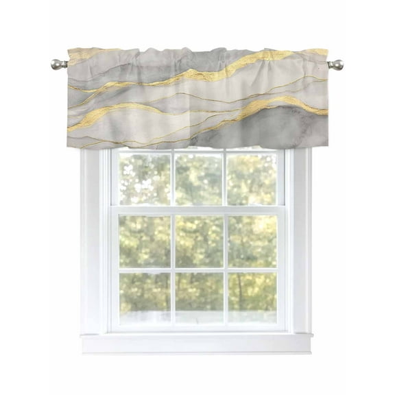 Modern Marble Valances for Windows, Rod Pocket Kitchen Valance Curtains - Soft & Washable Small Window Treatment for Living Room,&nbsp;Bathroom, Gray Gold Texture , 42x12 Inch, 1 Panel