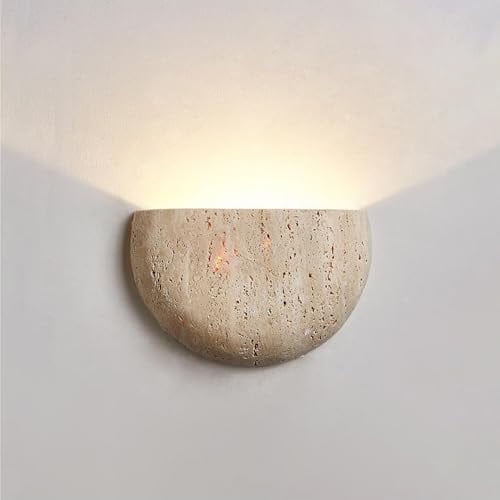 Modern Marble Yellow Travertine Wall Sconce LED G4 3000K Wall Lamp Semi Circle Natural Stone Shade Wall Light Japanese Style Wabi-Sabi Art Lighting Fixture For Farmhouse, Foyer, Entryway, Sta$$