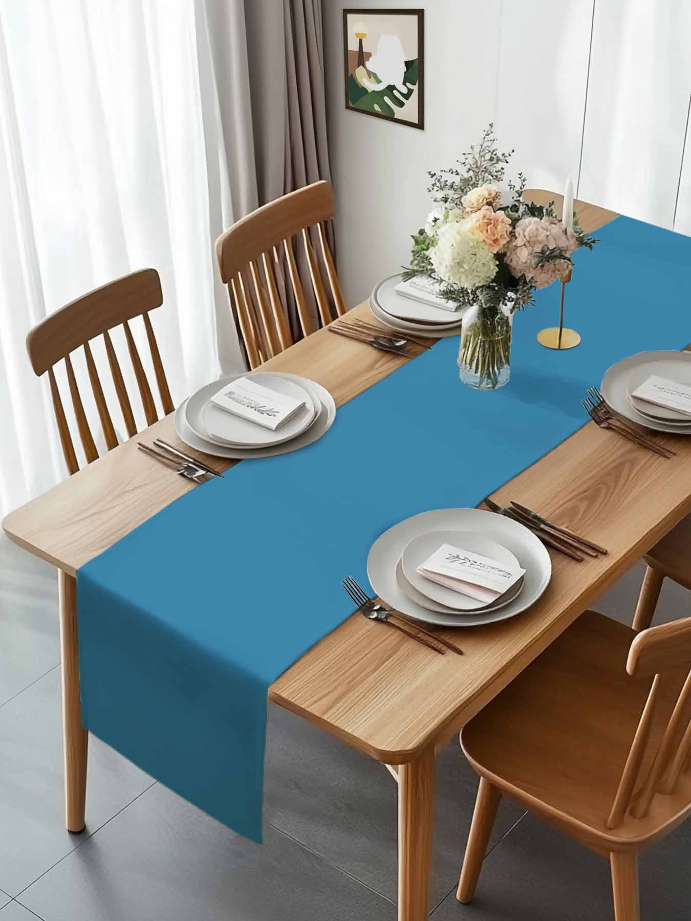 Modern Marine Ocean Pure Blue Table Runner 90 Inches Long, Minimalist Solid Color Art Table Runners Tabletop Scarf Kitchen Dining Tables Decoration for Home Party Indoor Outdoor