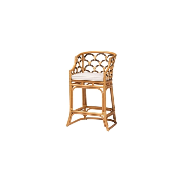 Modern Marvel 21.3"L x 22.4"D x 39.4"H Bohemian Light Honey and Dark Brown Bar Stool with Scalloped Armrests