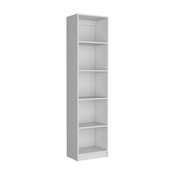 Modern Marvel Xs Bookcase White 11.77" x 15.35" x 71.1" Slim Design 5-Tier Storage Shelves with Optimized Shelf Dimensions for Compact Living