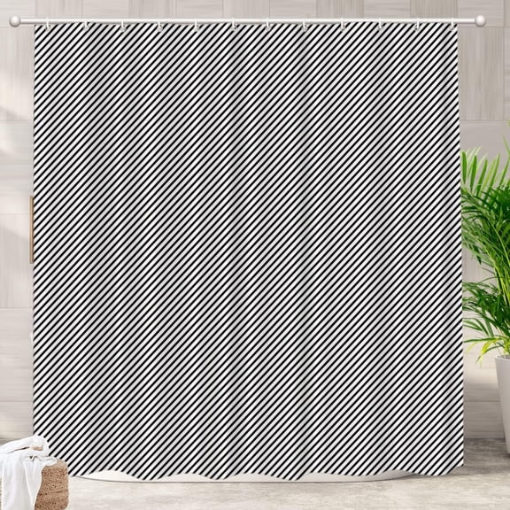Modern Masculine Decor Shower Curtain,Black White Grey Stripes Fine Pin Diagonal Bathroom Decor Polyester Fiber Plastic Rings Quick-Drying Waterproof for Bathtubs/Bathroom, 72x72 inches