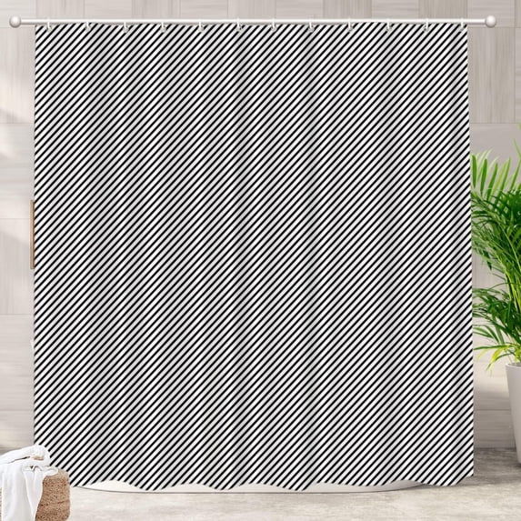Modern Masculine Decor Shower Curtain,Black White Grey Stripes Fine Pin Diagonal Bathroom Decor Polyester Fiber Plastic Rings Quick-Drying Waterproof for Bathtubs/Bathroom, 72x72 inches