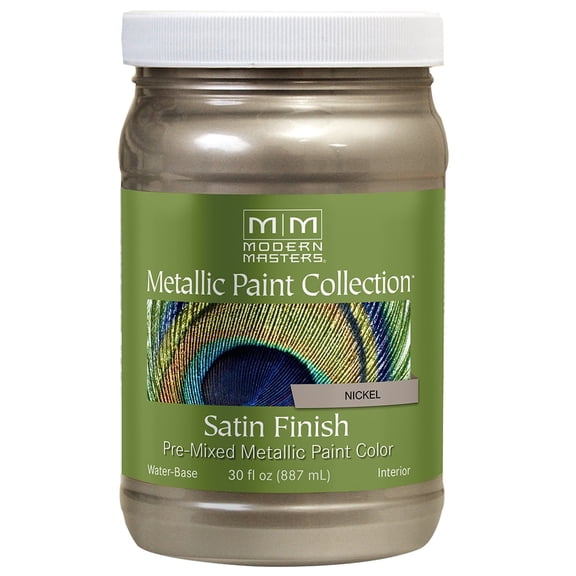 30 oz Modern Masters ME708 Nickel Metallic Paint Collection, Satin Water-Based Decorative Metallic Paint