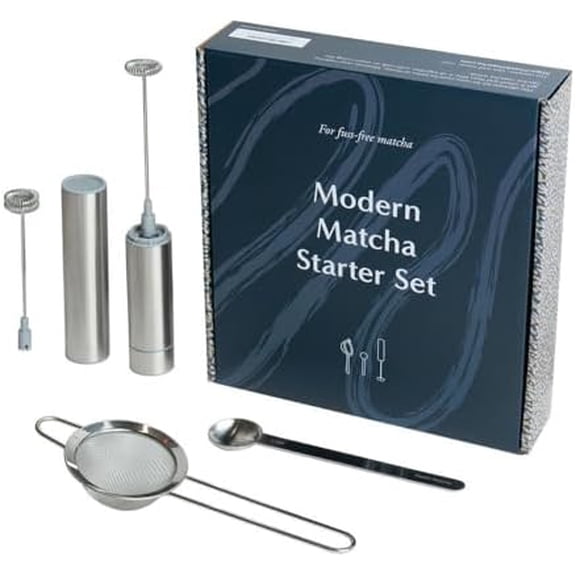 Modern Matcha Starter Set - Electric Matcha Whisk and Milk Frother with Single and Double Frother Head, Stainless Steel Spoon, Stainless Steel Sifter$$Home Decor, Kitchen, & Other