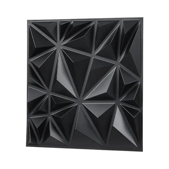 Modern Matte Black 3D Wall Panels-33-Pack PVC Diamond Tiles for Bedroom,Living Room,and Gaming Room Accent Walls,11.81x11.81 Inches,32 Sq.Ft Coverage